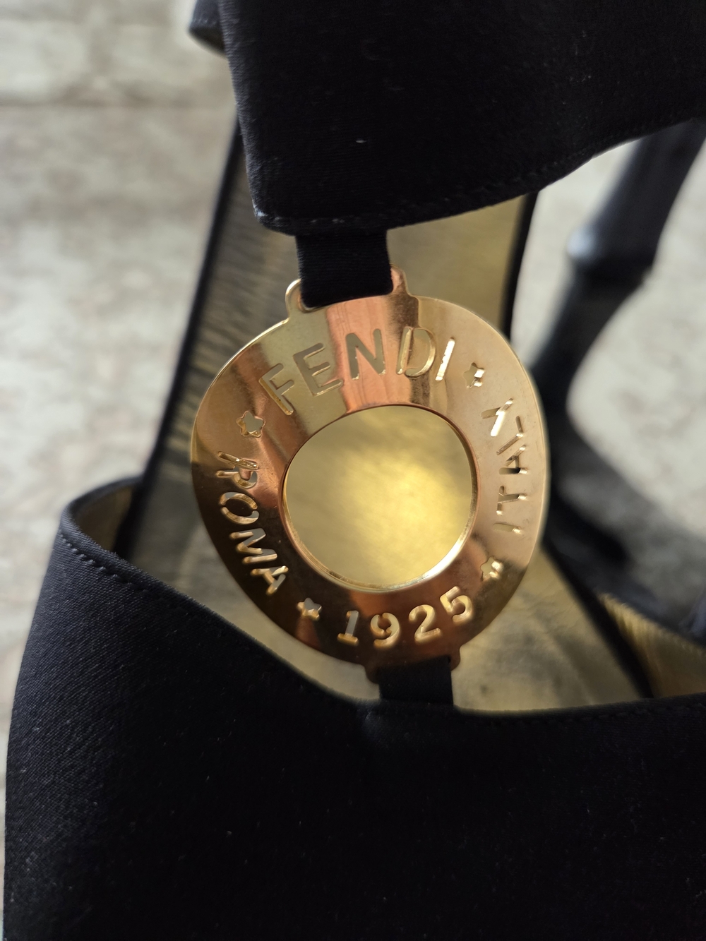 Fendi Black Crepe Sandals with Gold Accent Size 10 - Picture 2 of 10